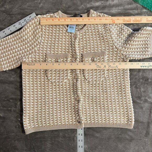 Ann Taylor short sleeve XXSP cardigan jacket Tweed gold shimmer - Picture 7 of 7